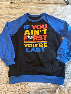 Graphic Racing Slogan Raglan Sweatshirt - Black & Royal Blue